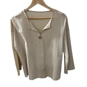 Jessa Casual V-Neck 100% Linen Blouse SZ XXL Relaxed  Loose fitting Comfort NWOT